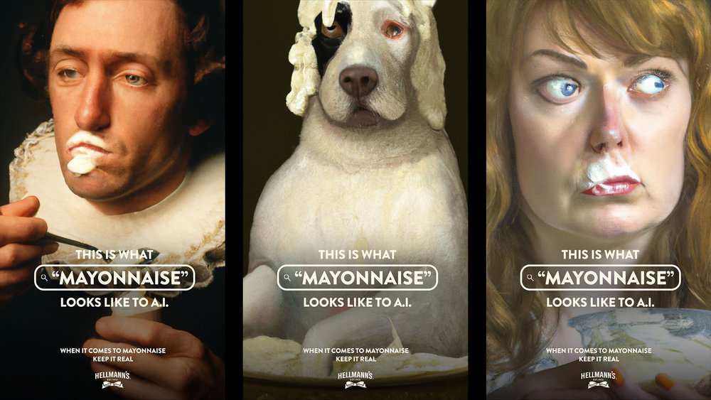 Hellmann’s AI mayonnaise social campaign images presented on a black background