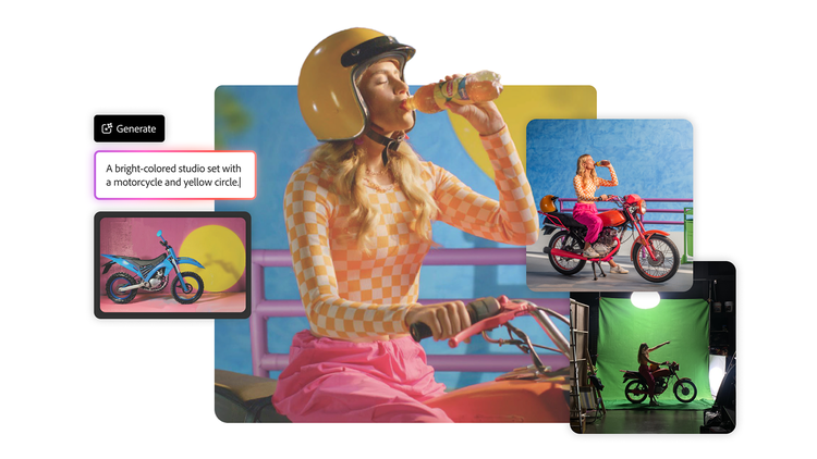 AI reference imagery and a real photoshoot direction for Lipton Iced Tea, shown in an Adobe case-study visual.