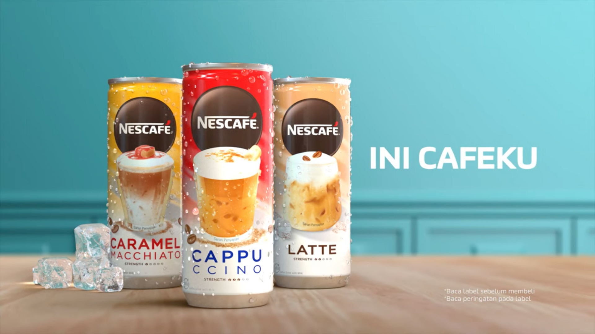 Three cans of Nescafé Coffee Ala Cafe drinks in a branded product image.