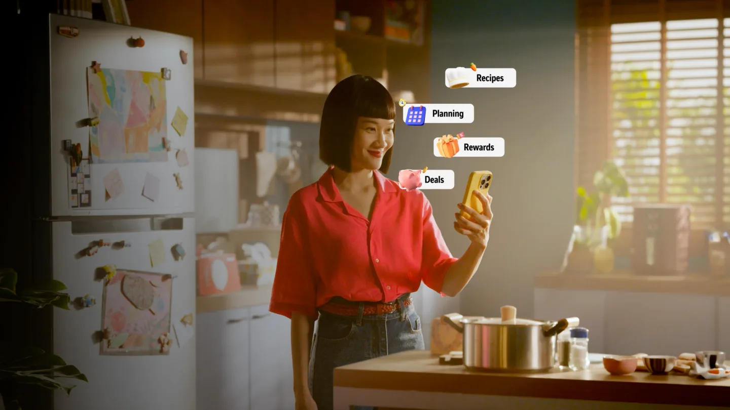 Nestlé Goodnes platform visual shows family nutrition interface elements.